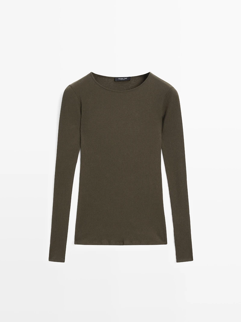 Long sleeve T-shirt with ribbed detail
