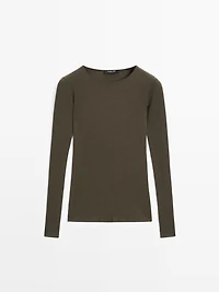 Long sleeve T-shirt with ribbed detail