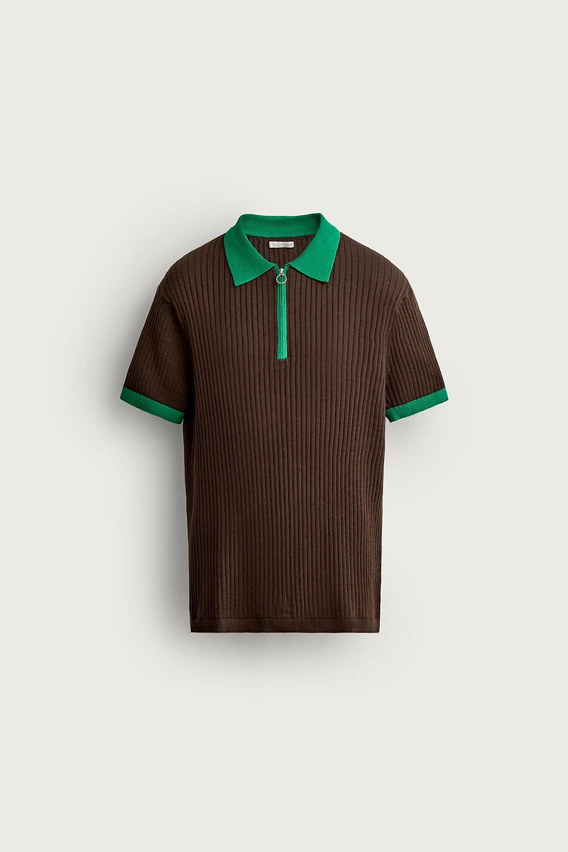 COLOR BLOCK ZIP KNIT POLO SHIRT
