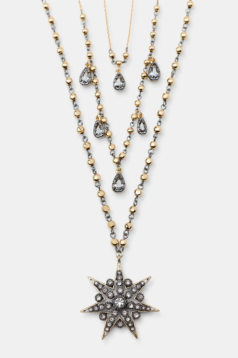 PACK OF 3 CRYSTAL STAR NECKLACES