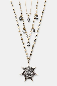 PACK OF 3 CRYSTAL STAR NECKLACES