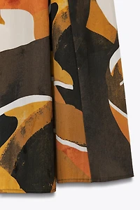 PRINTED POPLIN BELTED SKIRT