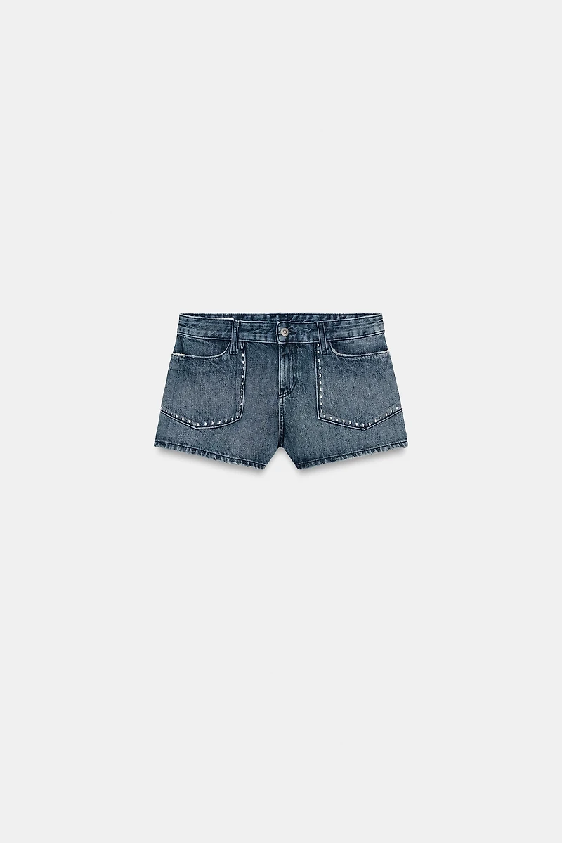 STUDDED TRF DENIM SHORTS
