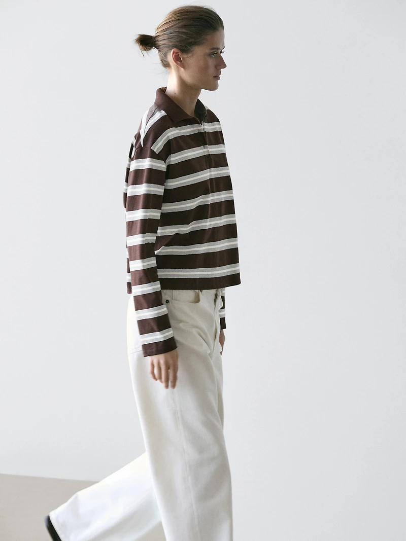 Striped cotton knit polo shirt