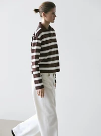 Striped cotton knit polo shirt