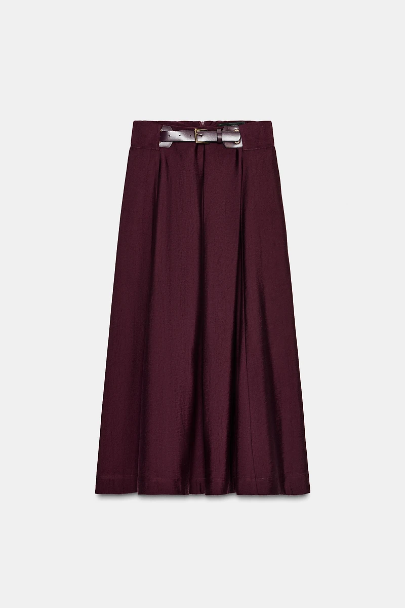 BELTED MIDI A-LINE SKIRT