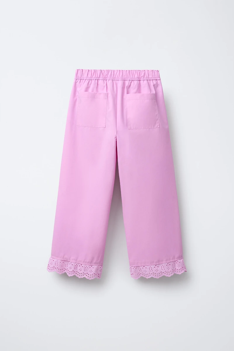 LACE HEM STRAIGHT LEG PANTS