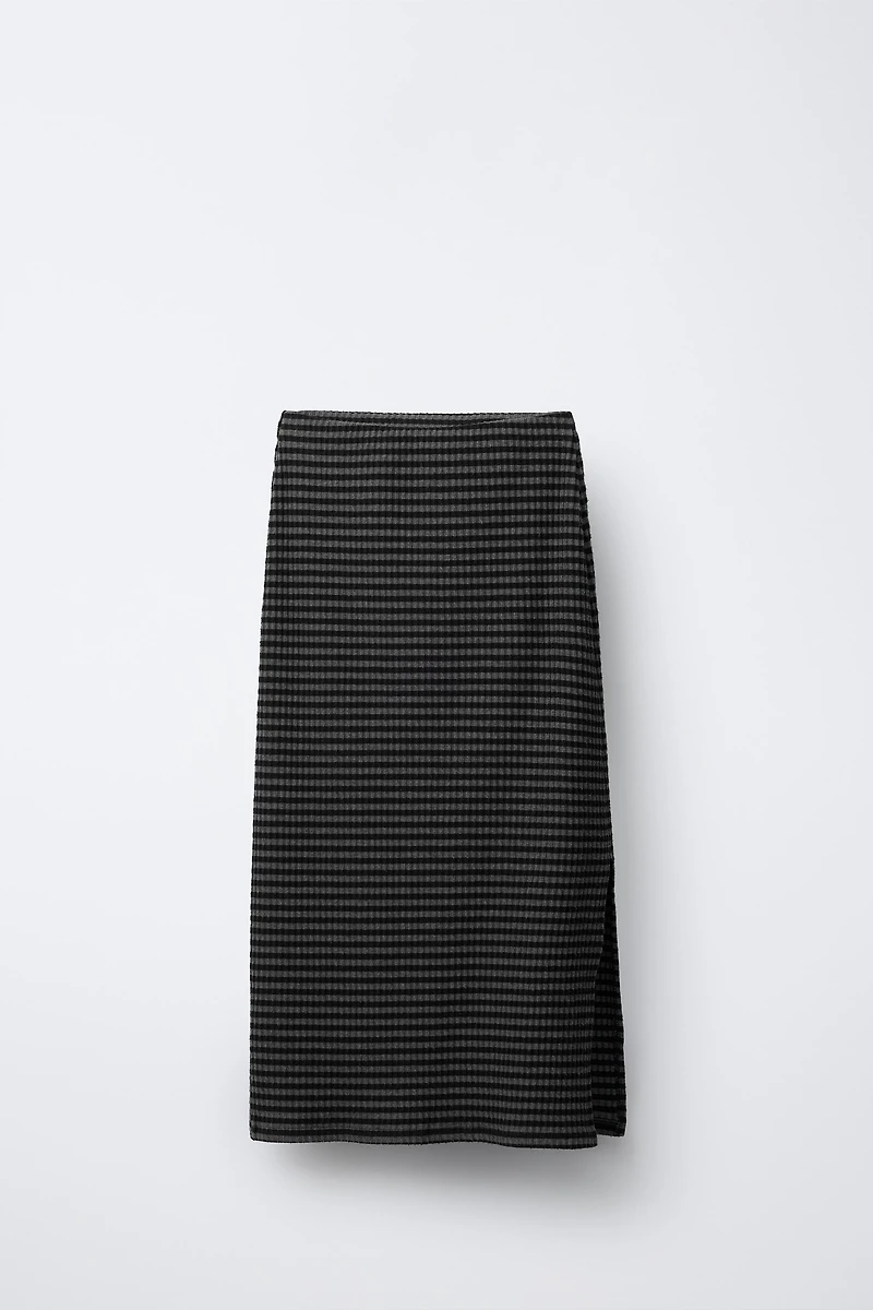 STRIPED TEXTURED MIDI SKIRT