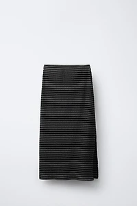 STRIPED TEXTURED MIDI SKIRT