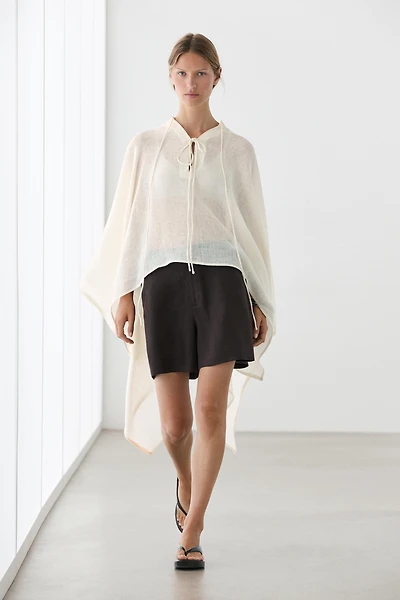 100% linen stand collar cape