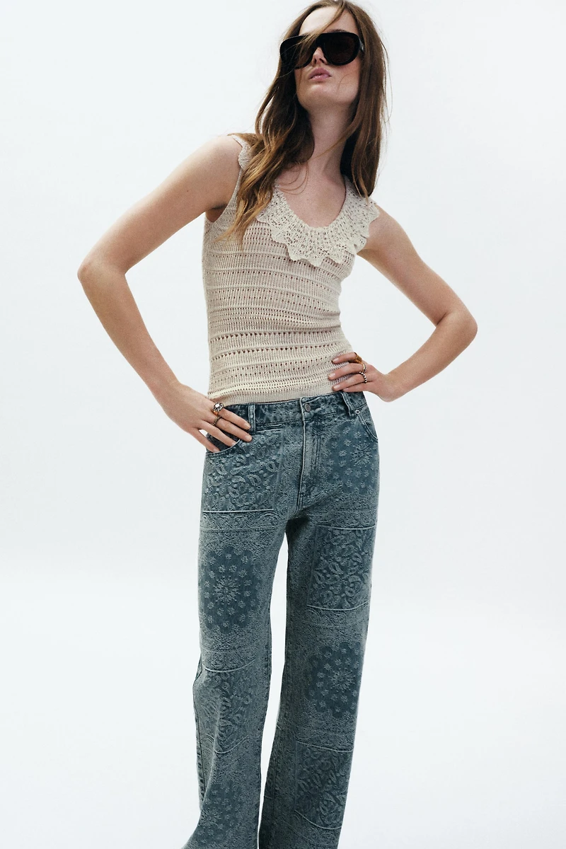 ZW COLLECTION HIGH WAIST JACQUARD FLARE JEANS