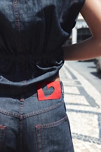 PANTALON BARREL EN LIN À SURPIQÛRES CONTRASTÉES