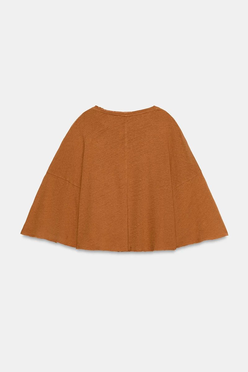 COTTON AND LINEN CAPE T-SHIRT