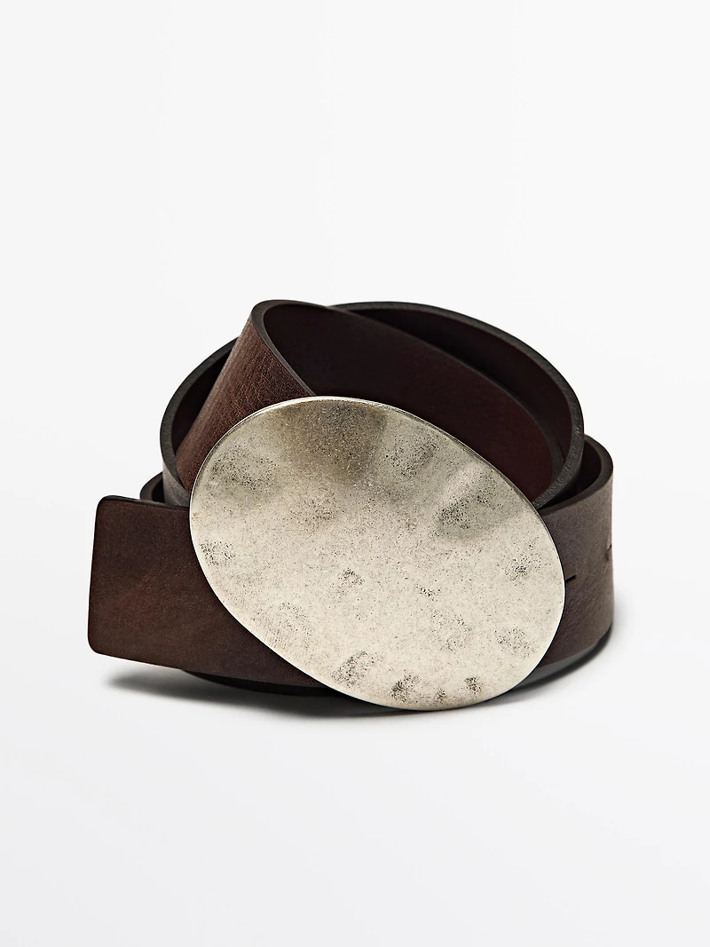 Nappa leather belt with metal buckle
