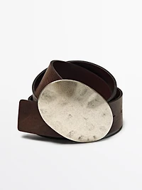 Nappa leather belt with metal buckle
