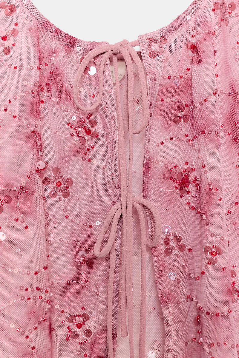 SEQUIN TULLE TOP WITH TIES