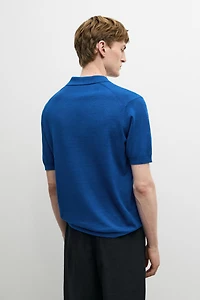 Cotton and linen knit polo sweater