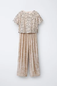 LONG SEQUIN AND VELVET JUMPSUIT