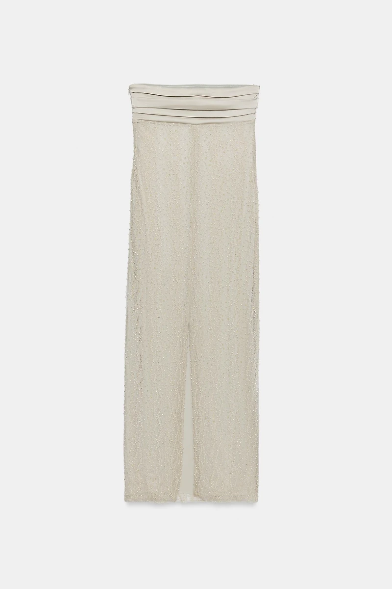 BEADED STRAPLESS DRESS
