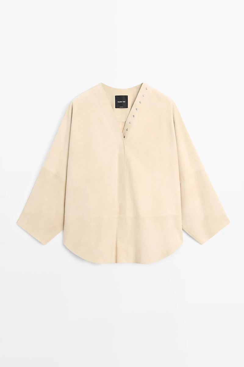 Chemise en cuir façon daim à boutons-pression