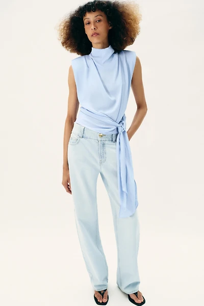 SATIN EFFECT SHOULDER PAD TIE TOP