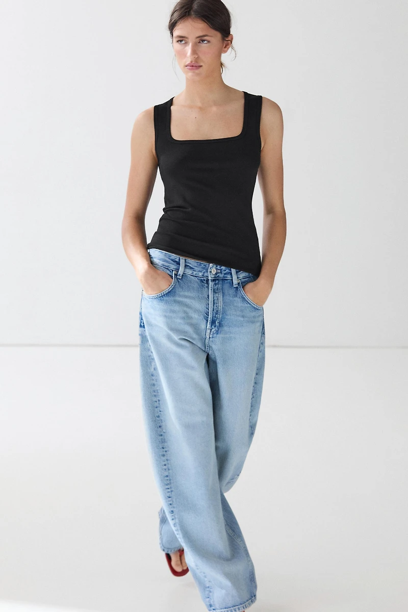 Cotton blend square neck top