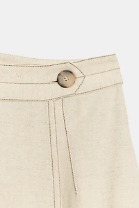 LINEN BLEND WRAP MIDI SKIRT