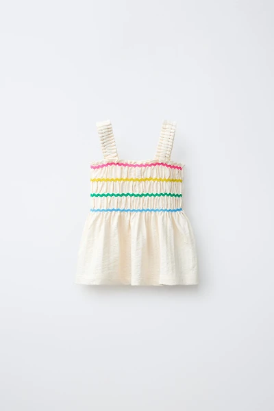 MULTICOLOR RUFFLED COTTON GAUZE TOP