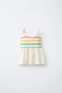 MULTICOLOR RUFFLED COTTON GAUZE TOP