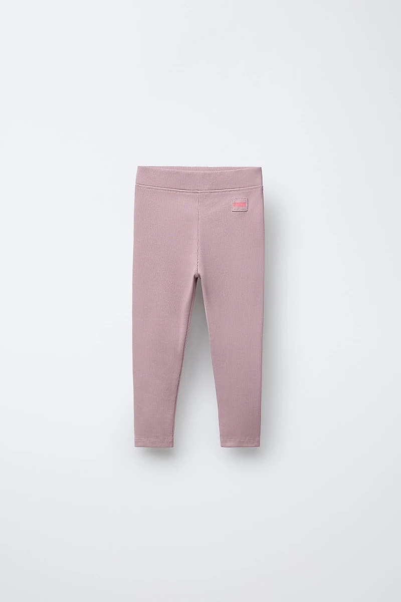LABEL DETAIL RIBBED LEGGINGS