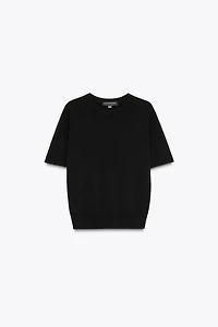 SHORT SLEEVE BASIC KNIT TOP