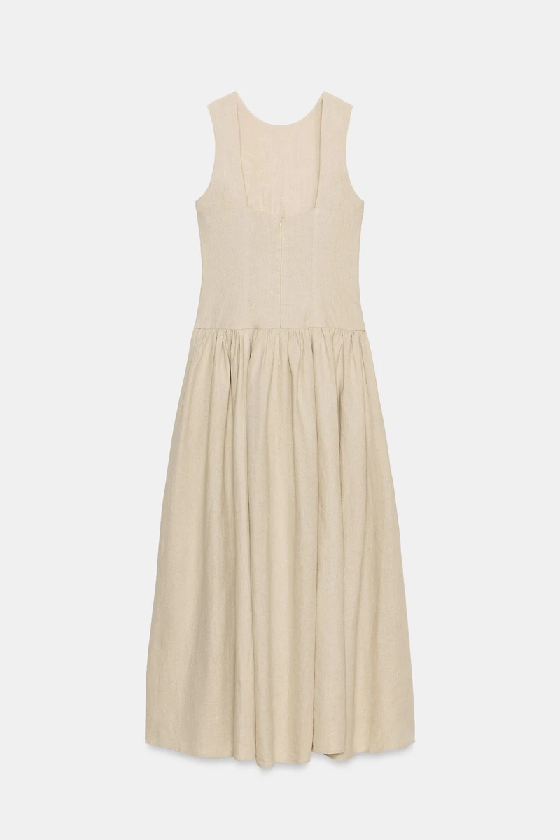 LINEN COMBINATION MIDI DRESS