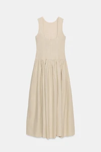 LINEN COMBINATION MIDI DRESS
