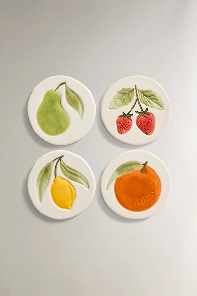 LOT DESSOUS DE VERRE GRÈS FRUITS (LOT DE 4)
