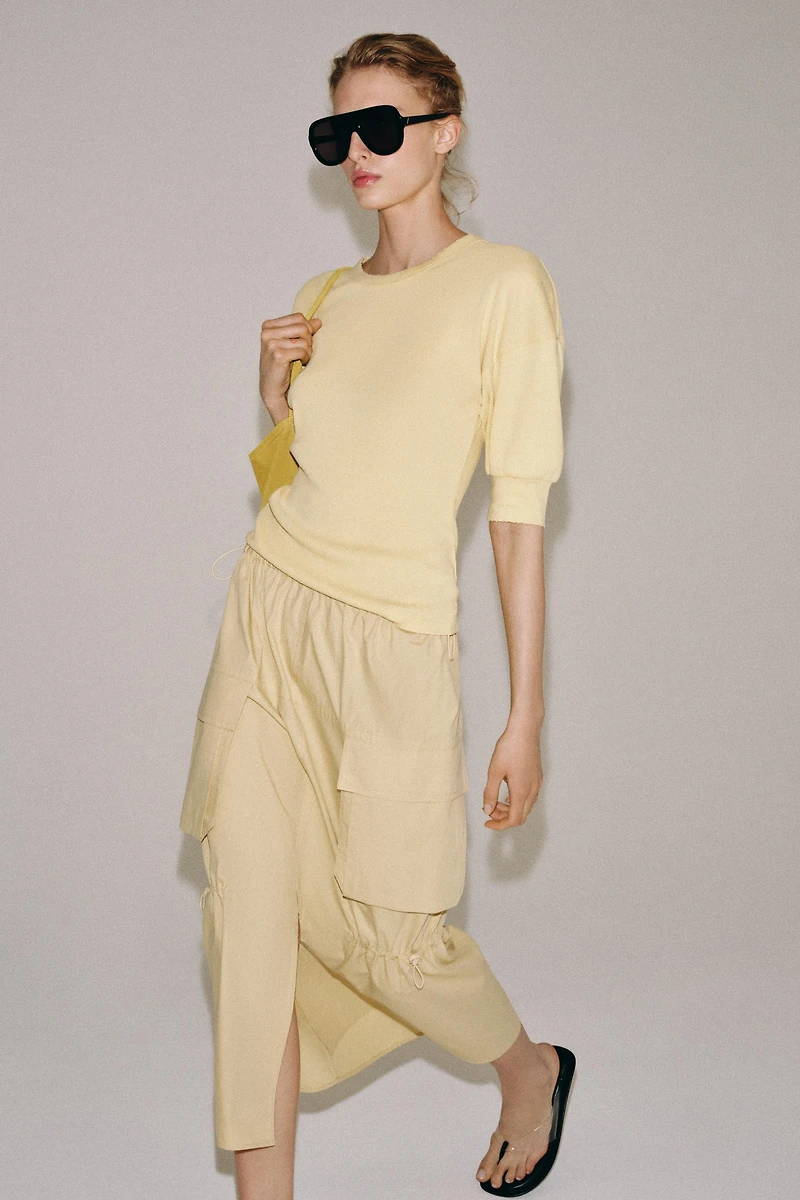 RIB KNIT VOLUMINOUS SLEEVE T-SHIRT