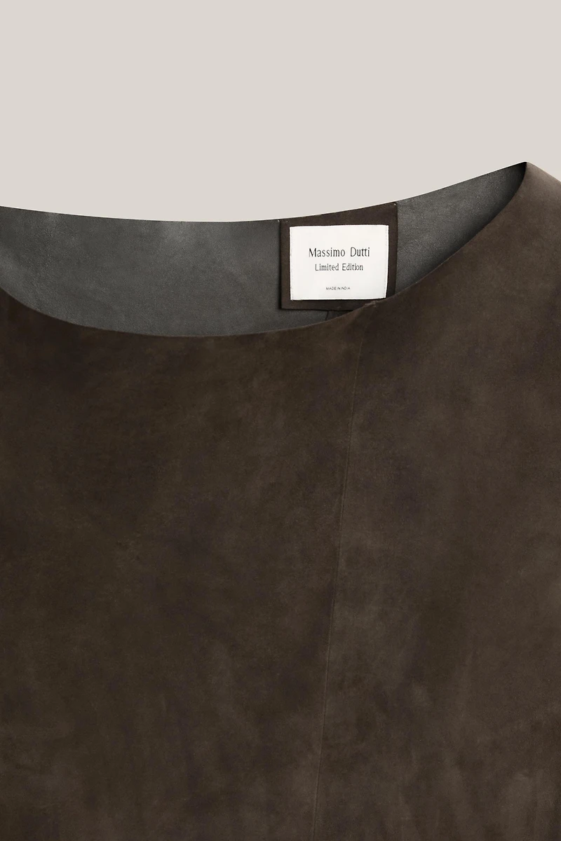 Suede leather midi dress with asymmetric neckline - LIMITED EDITION