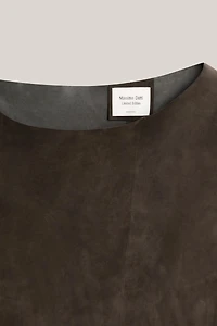 Suede leather midi dress with asymmetric neckline - LIMITED EDITION