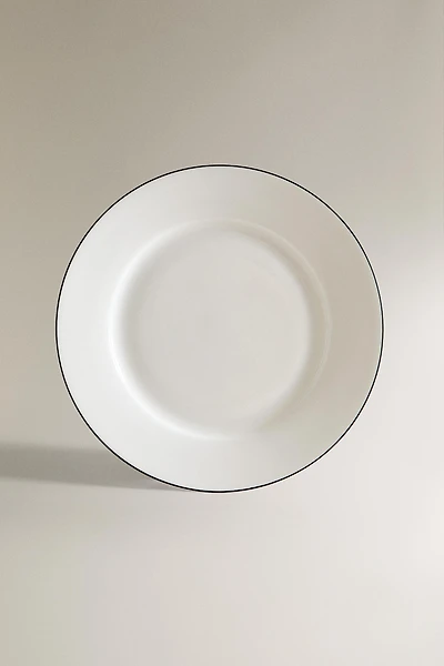 BONE CHINA DESSERT PLATE WITH BLACK RIM
