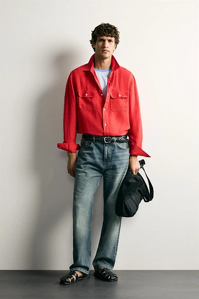 100% LINEN REGULAR FIT OVERSHIRT