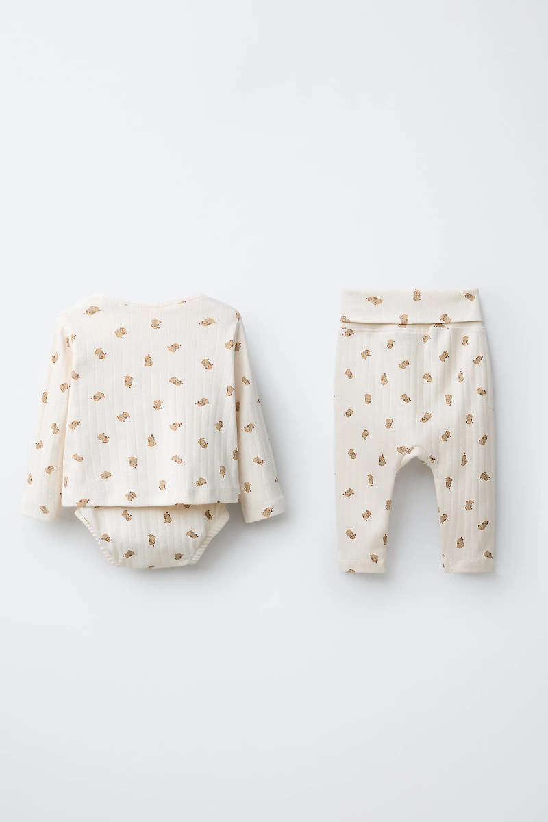 ENSEMBLE VESTE, BODY ET LEGGING IMPRIMÉ CHIOTS