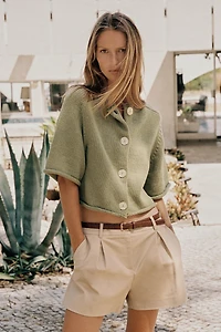 KNIT CARDIGAN WITH THREE-QUARTER SLEEVES