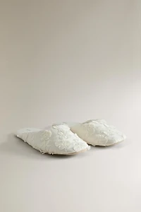 FLORAL MULE SLIPPERS WITH LEATHER SOLE