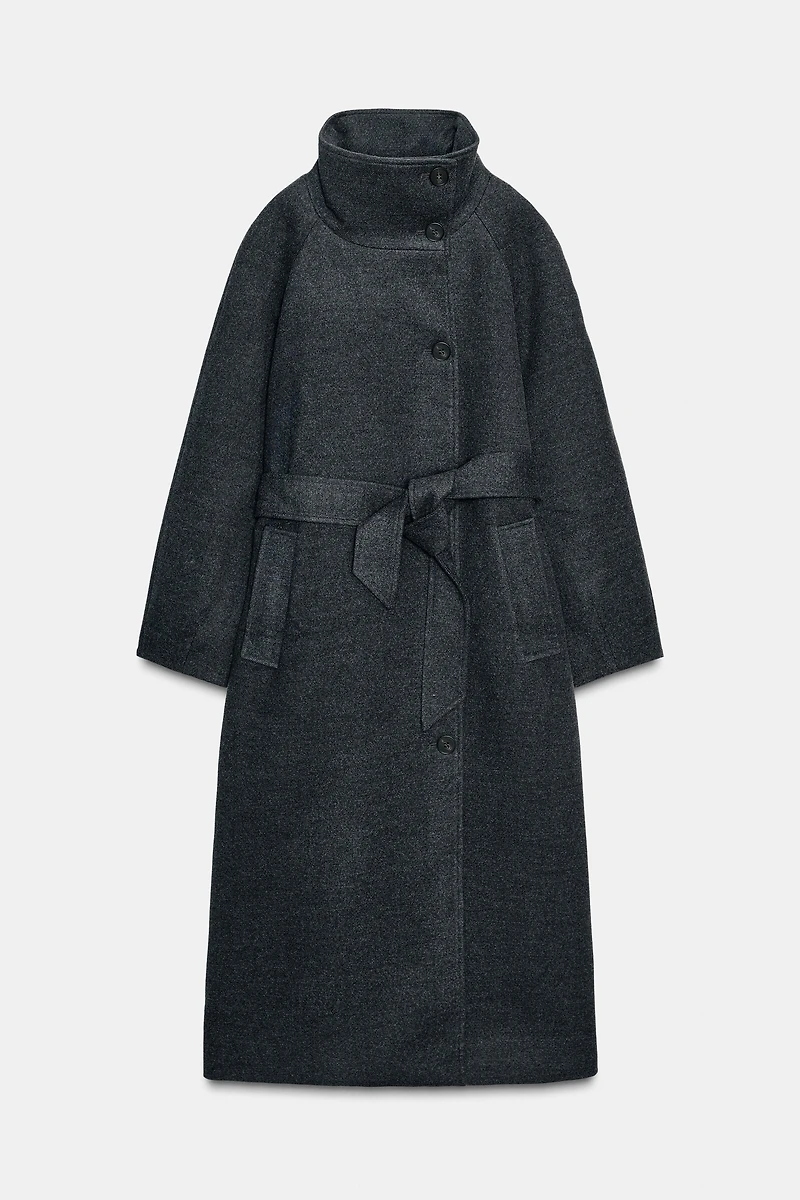 SOFT HIGH-NECK BELTED COAT