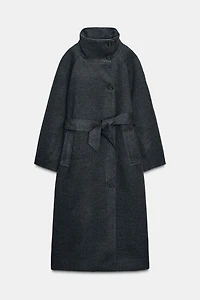 SOFT HIGH-NECK BELTED COAT
