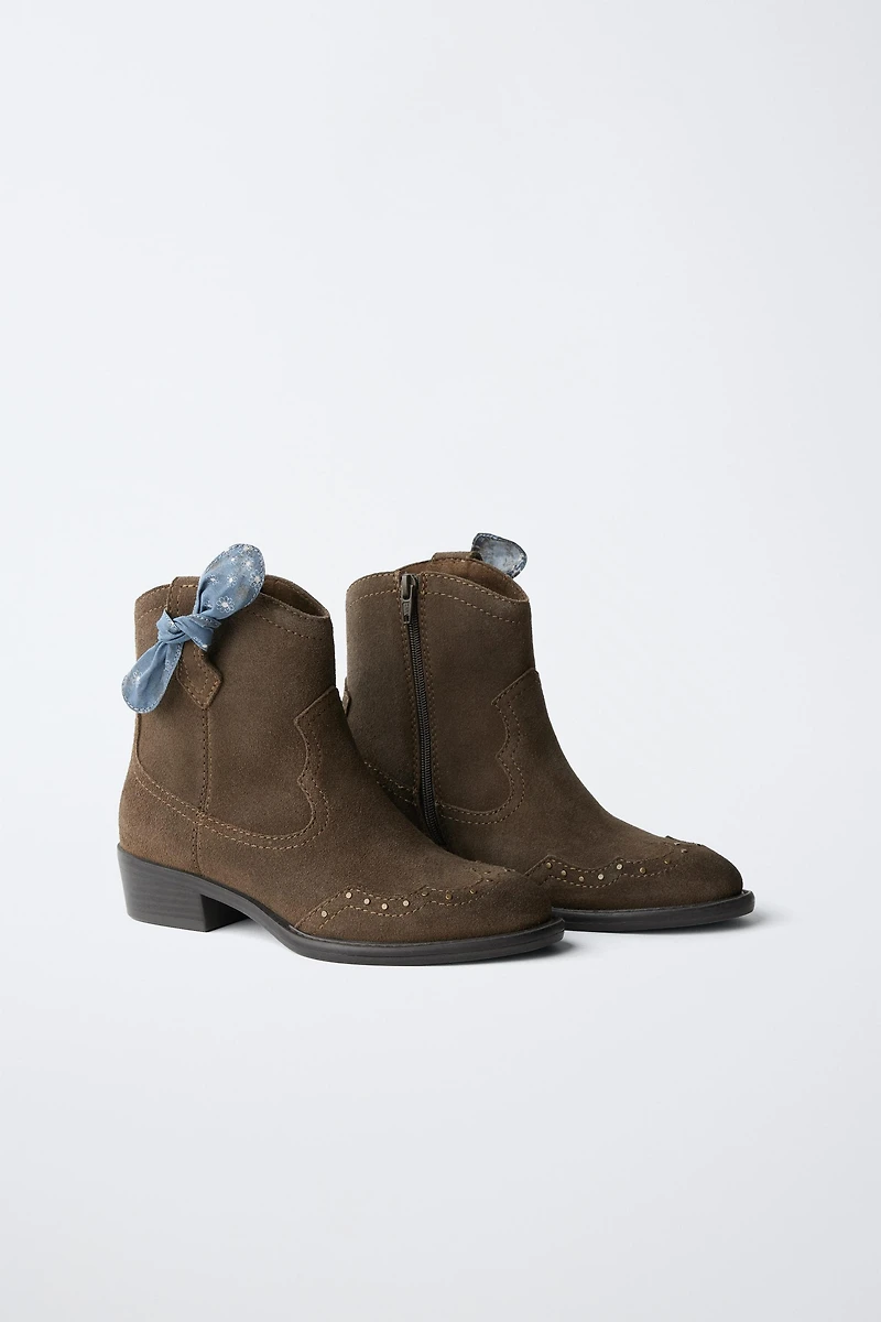 LEATHER STUDDED BANDANA ANKLE BOOTS