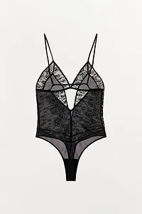 BODY EN DENTELLE PLISSÉ BRODERIES FLEURS