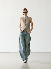 Veste sans manches mélangée détails boutons lin