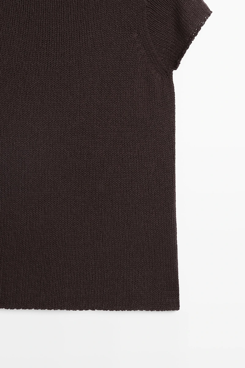 Pull en maille de coton mélangé à manches courtes