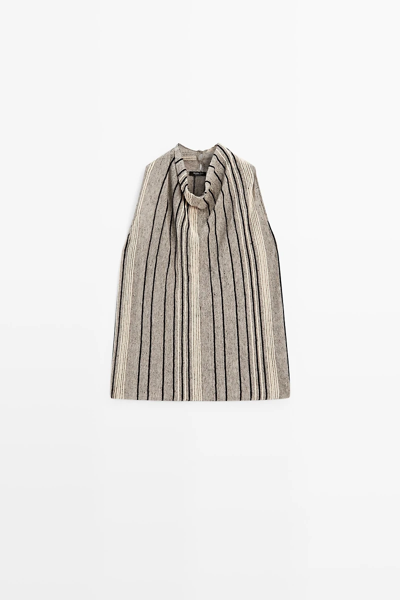 Linen blend top with draped neckline