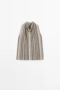 Linen blend top with draped neckline
